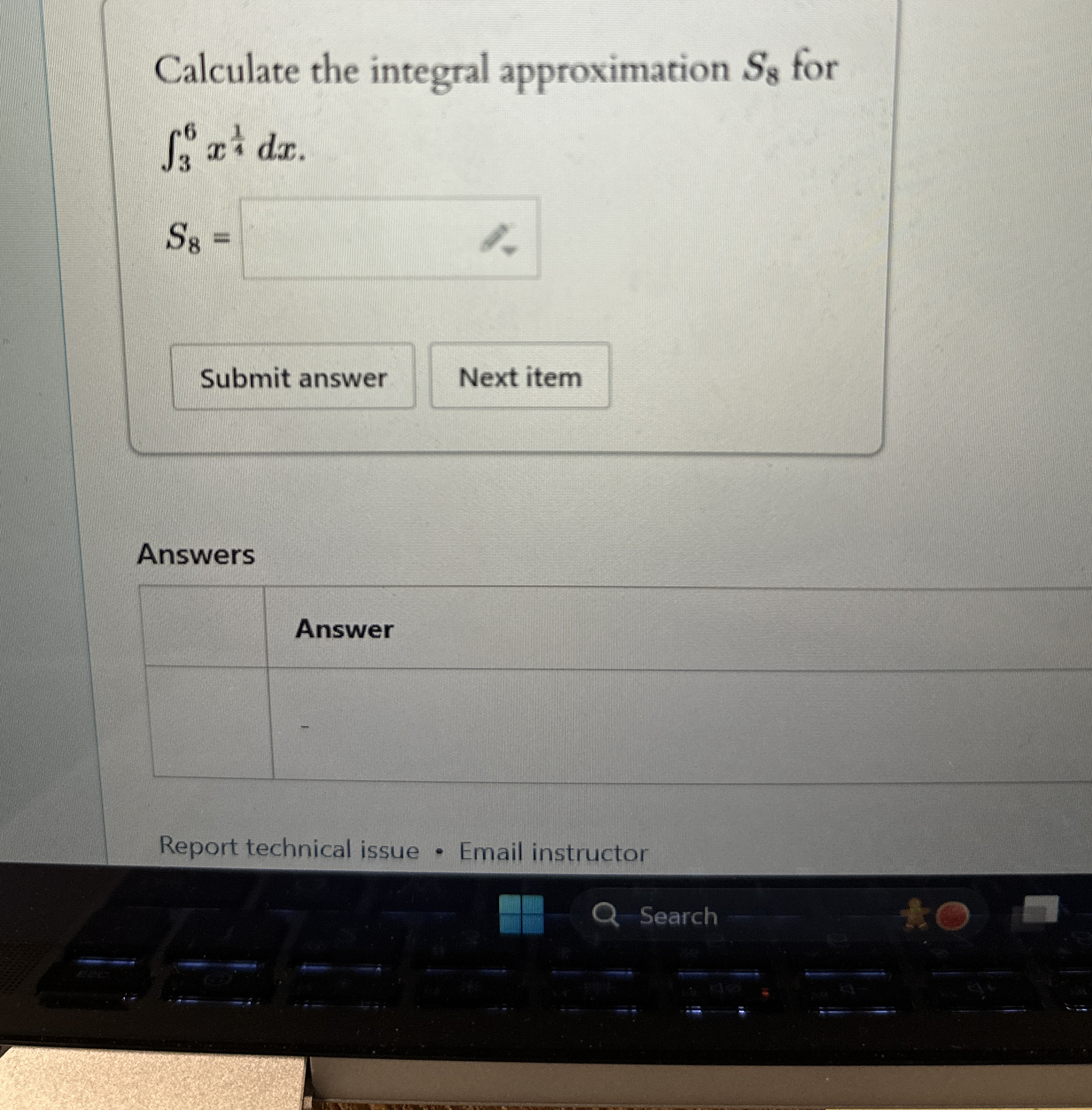 Calculate the integral approximation S 8 for 3 6