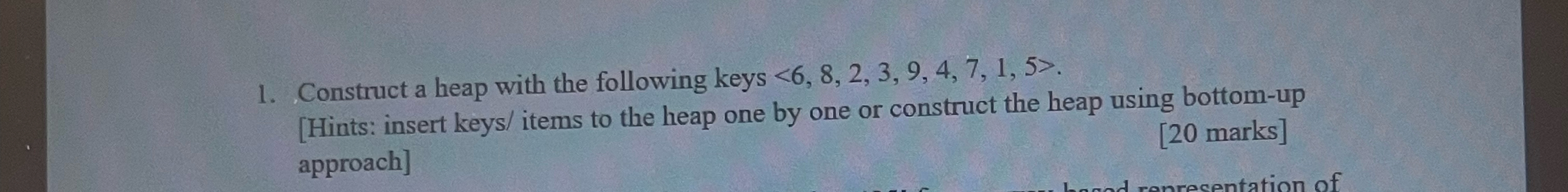 Construct a heap with the following keys ( : 6 ,