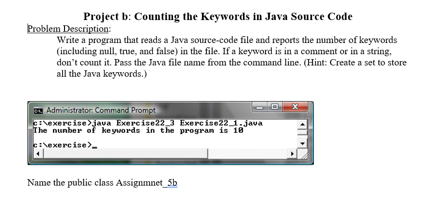 Project b: Counting the Keywords in Java Source