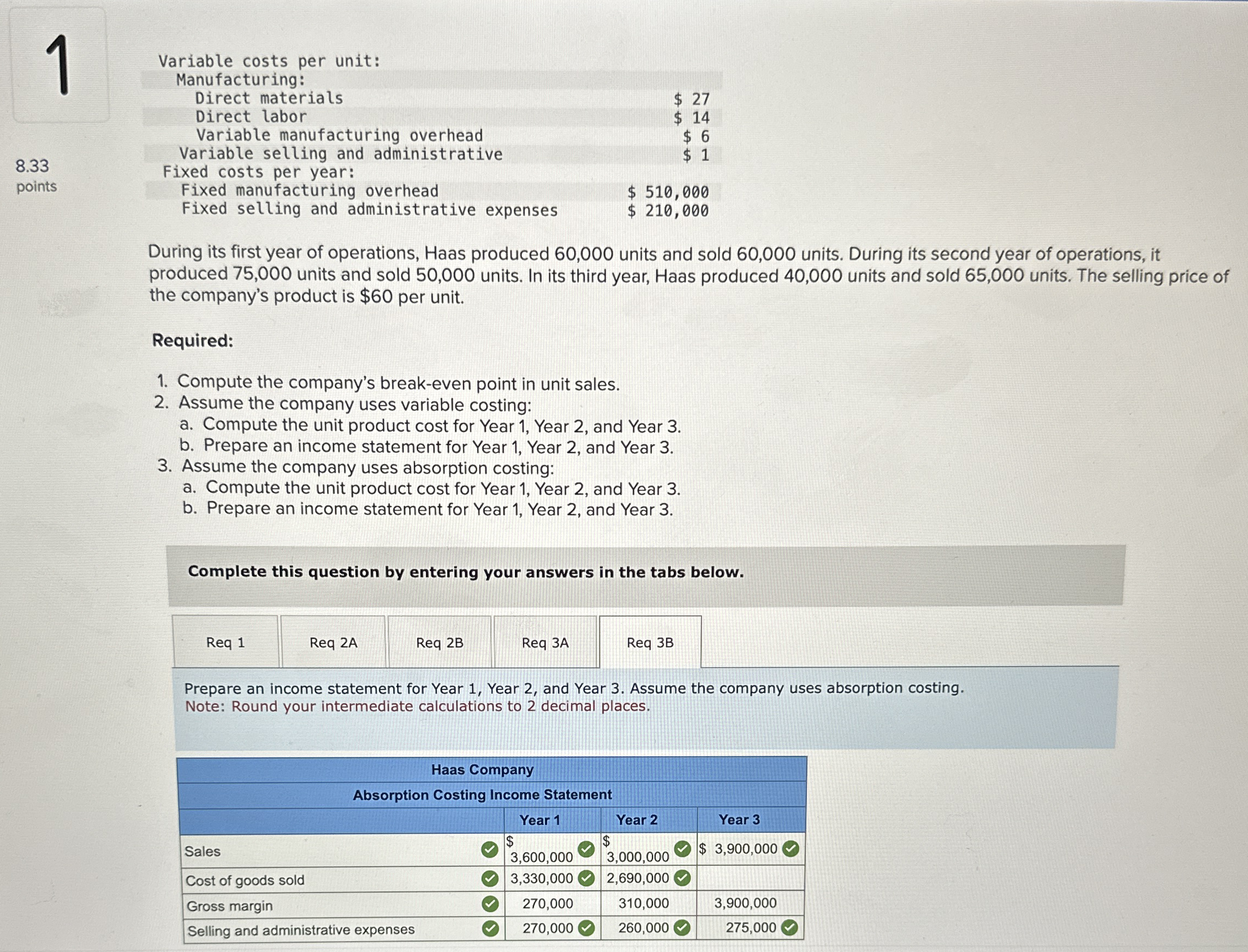 1 8 . 3 3 points \ table [ [ Variable costs per