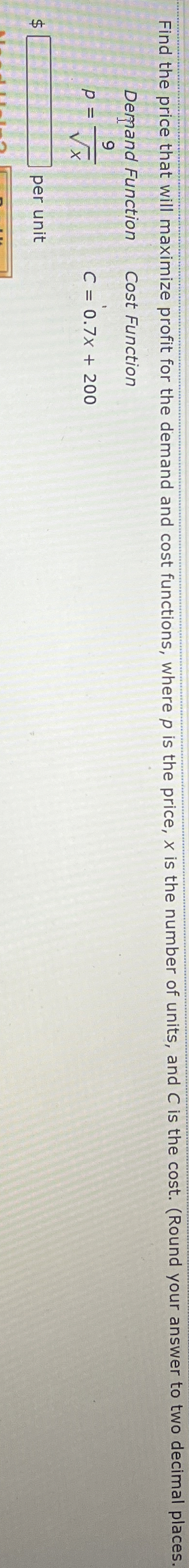 Find the price that will maximize profit for the