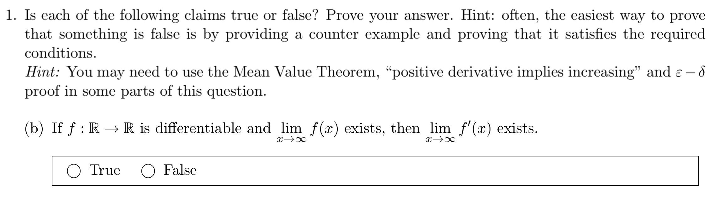 Is each of the following claims true or false?