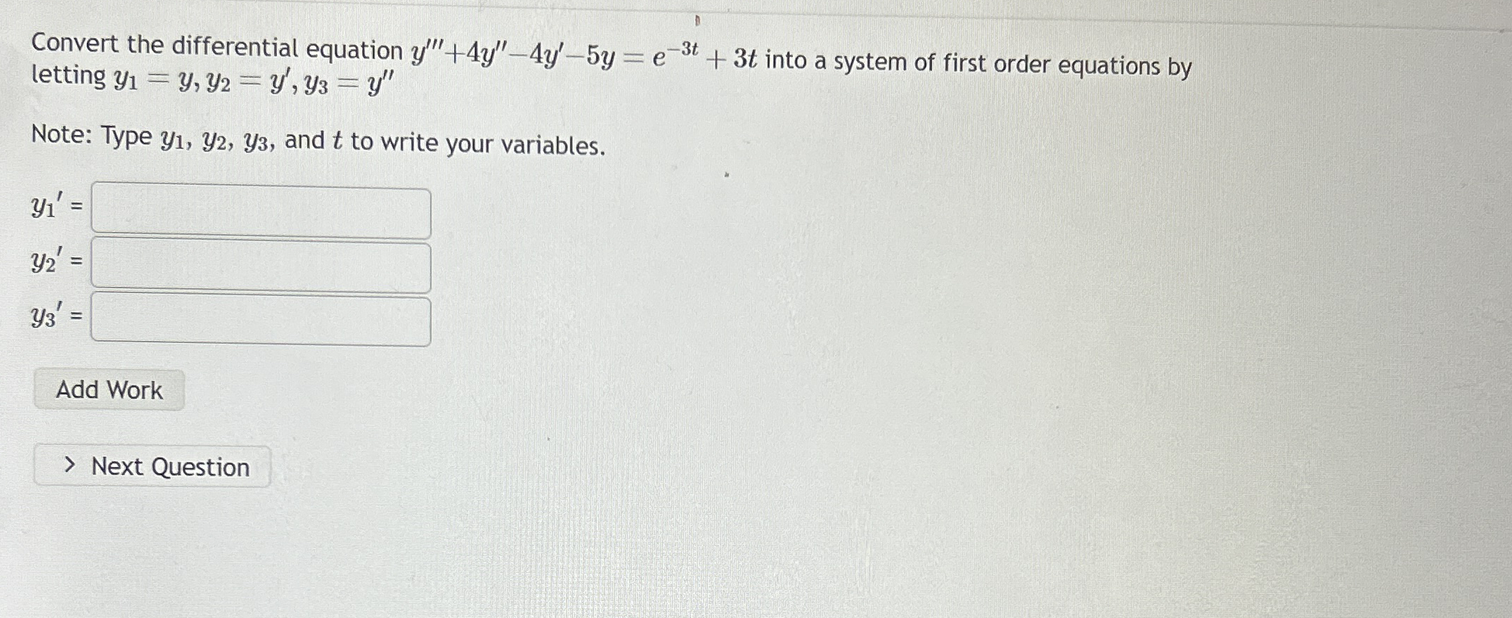 Convert the differential equation y ' ' ' + 4 y '