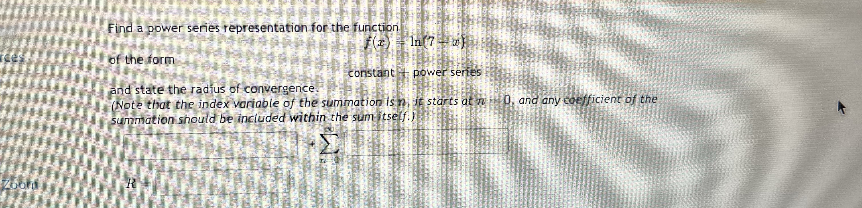 Find a power series representation for the