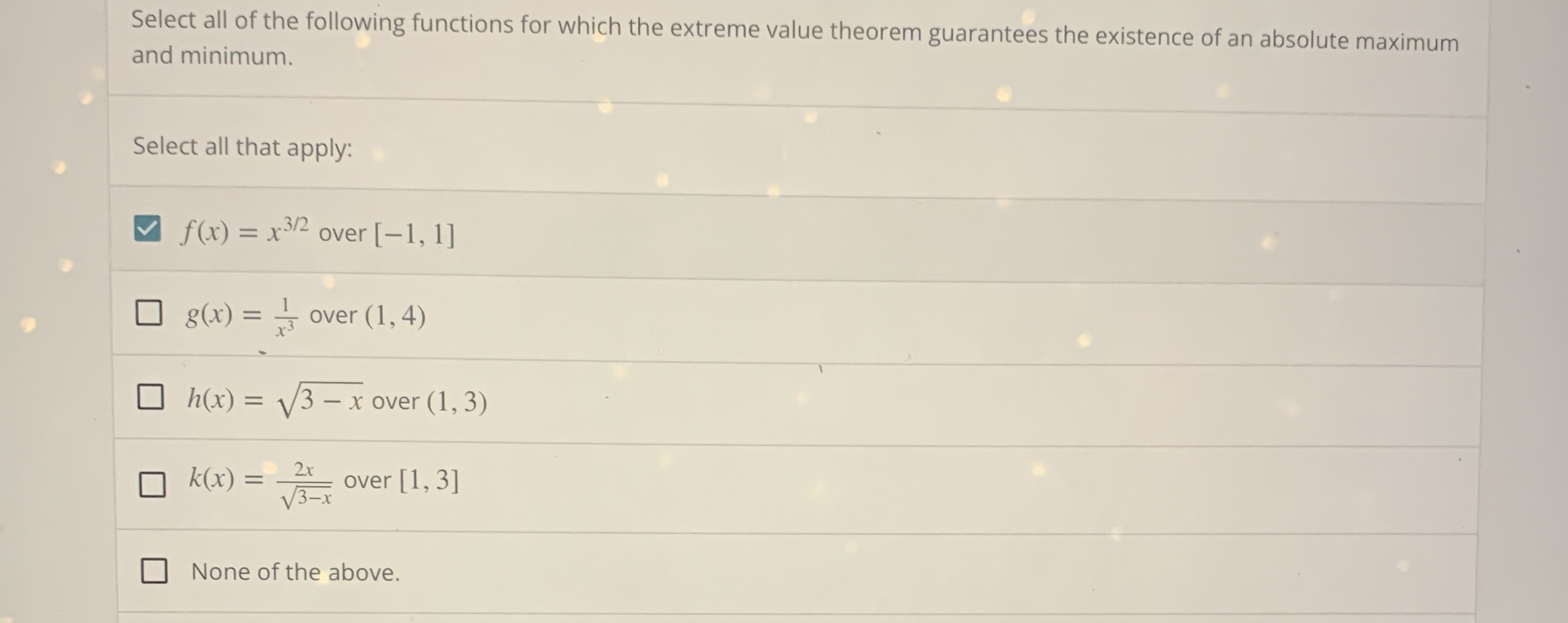 Select all of the following functions for which