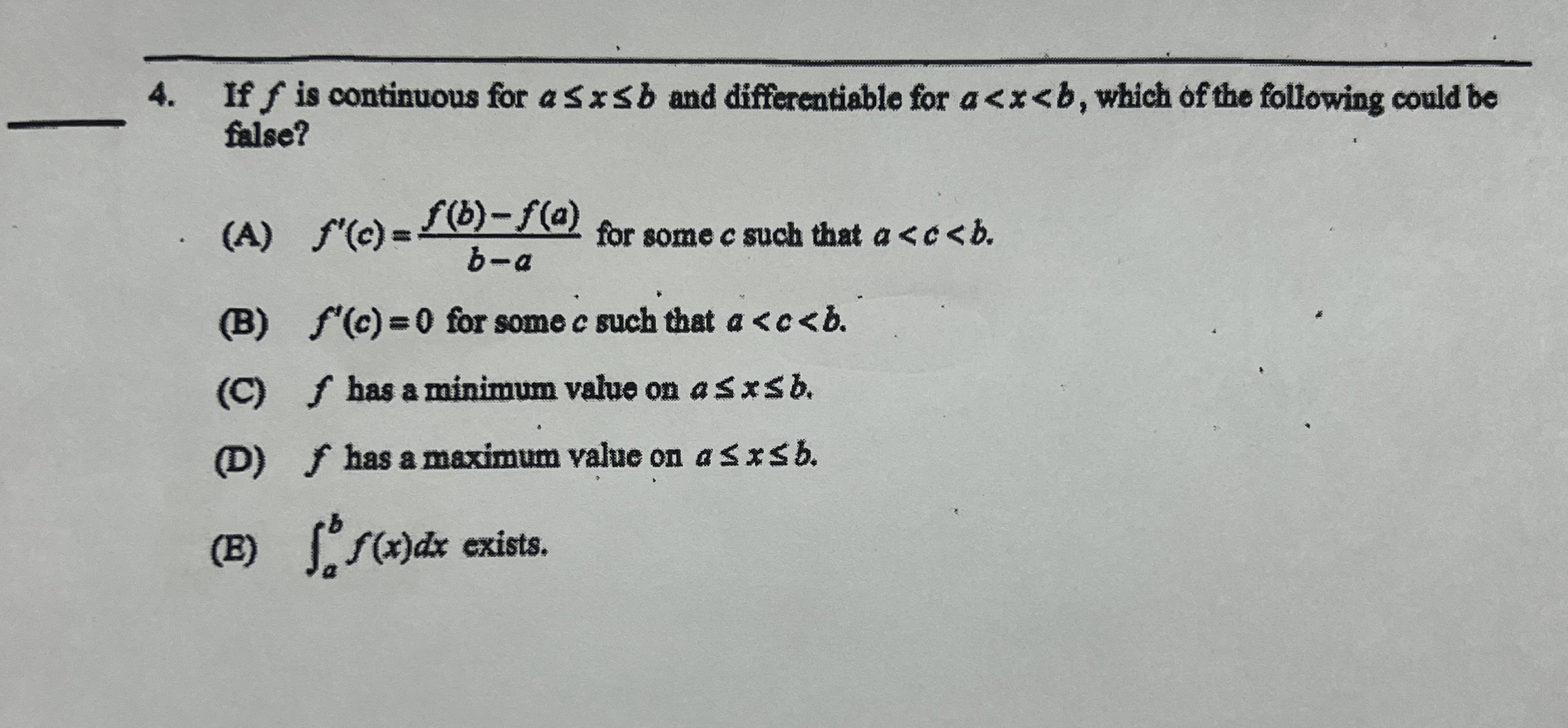 If f is continuous for a x b and differentiable