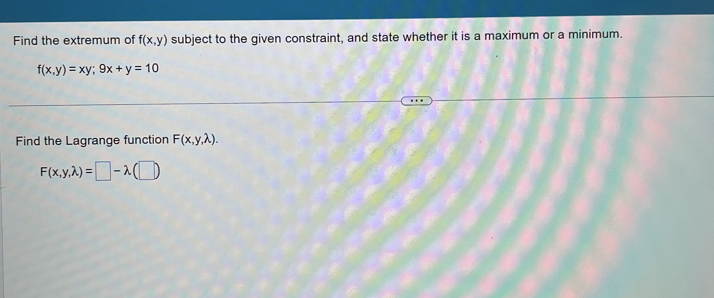Find the extremum of f ( x , y ) subject to the