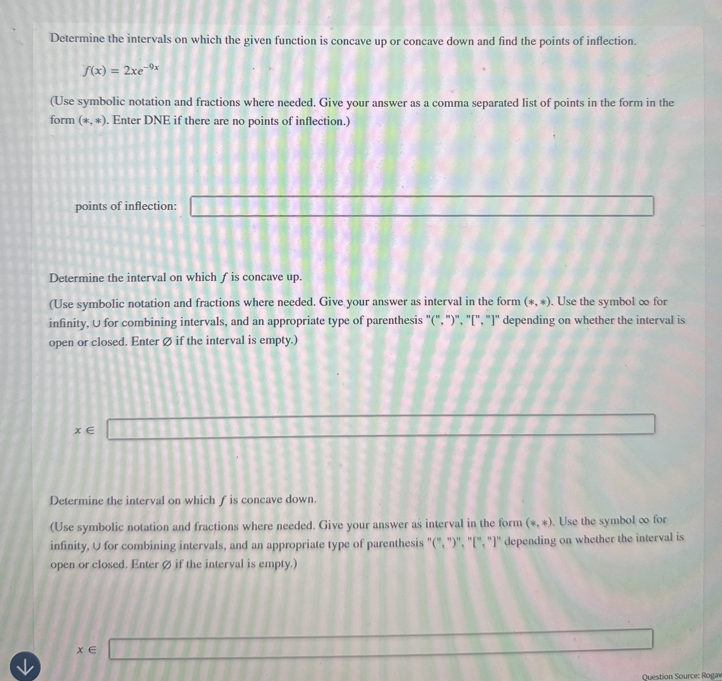 Determine the intervals on which the given