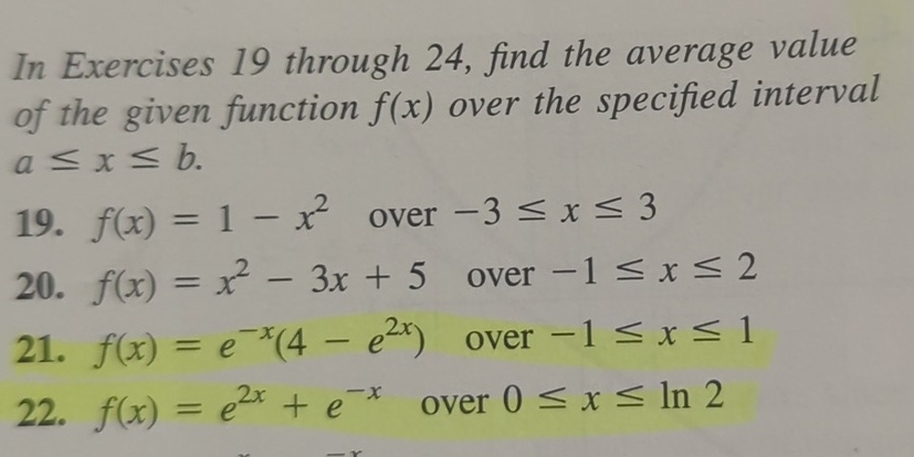 In Exercises 1 9 through 2 4 , find the average