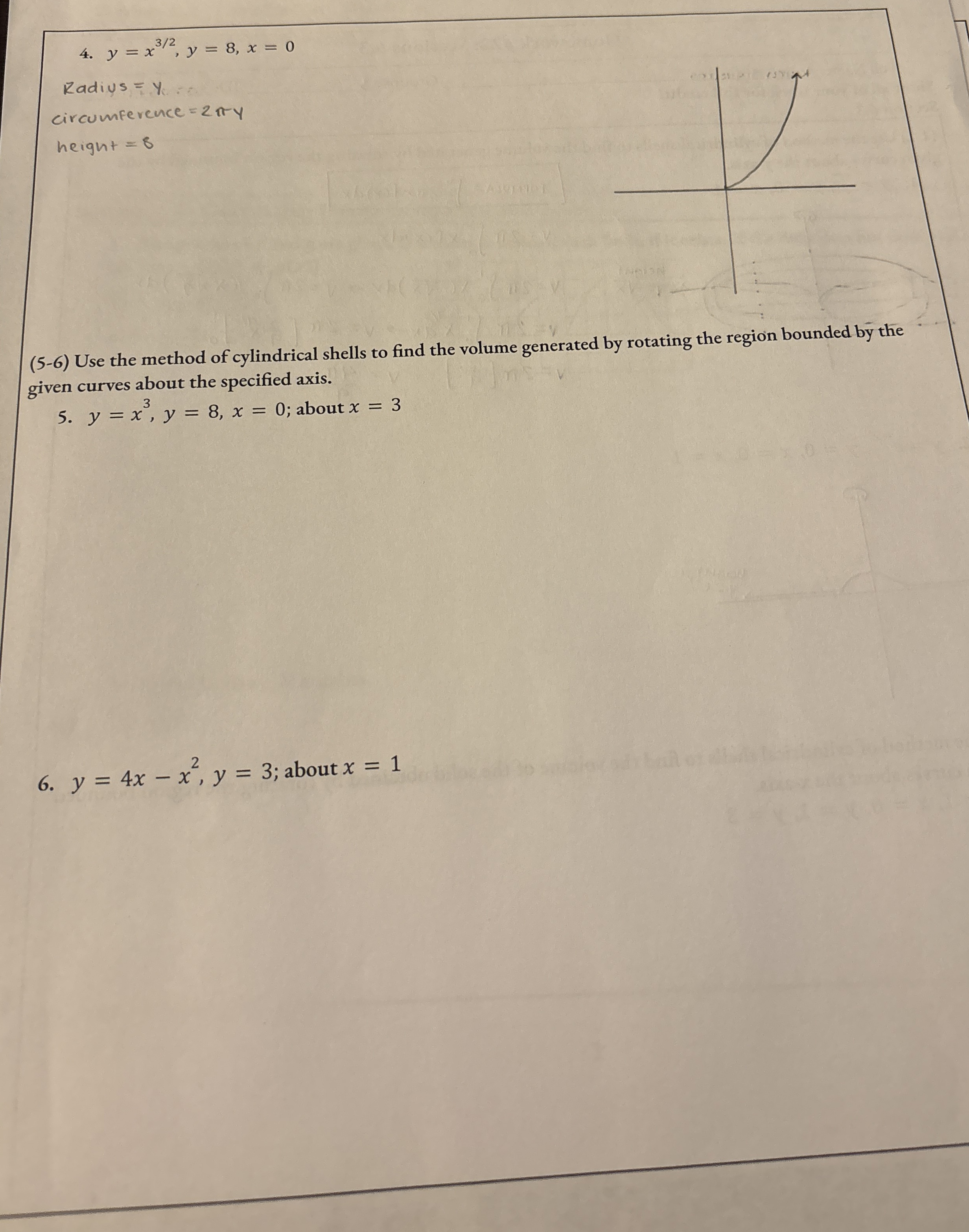 y = x 3 2 , y = 8 , x = 0 Radius = y
