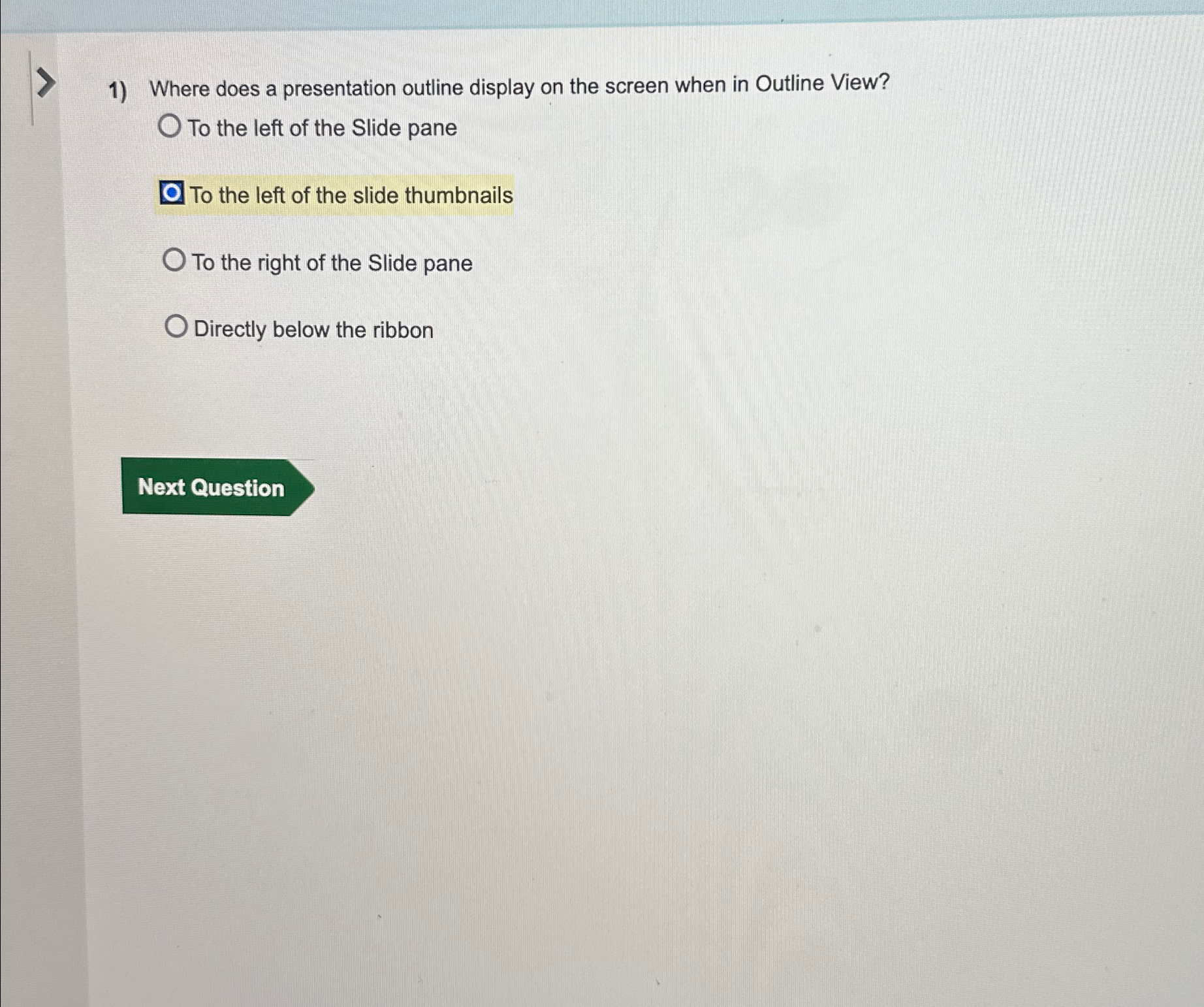 Where does a presentation outline display on the