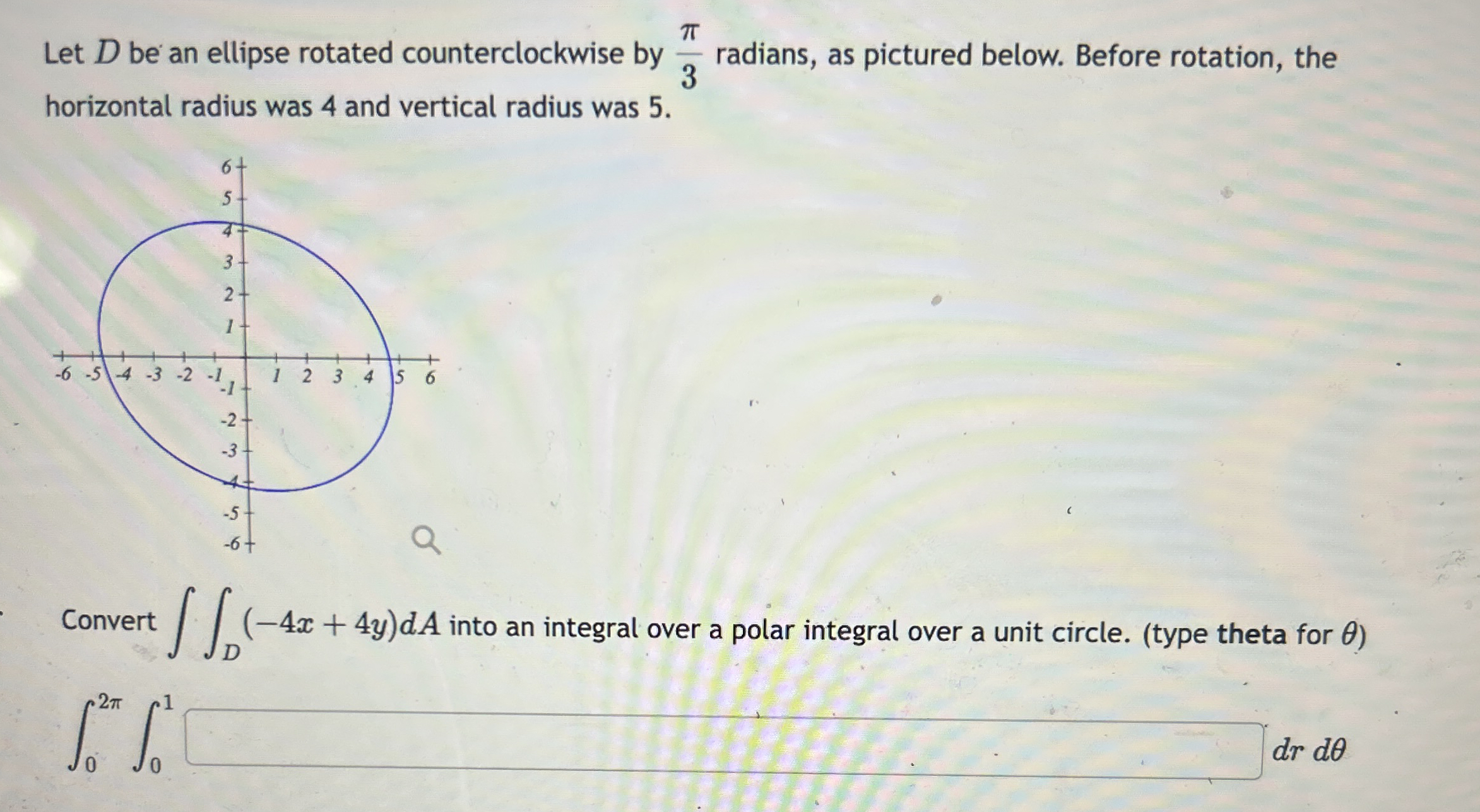 Let D be an ellipse rotated counterclockwise by 3