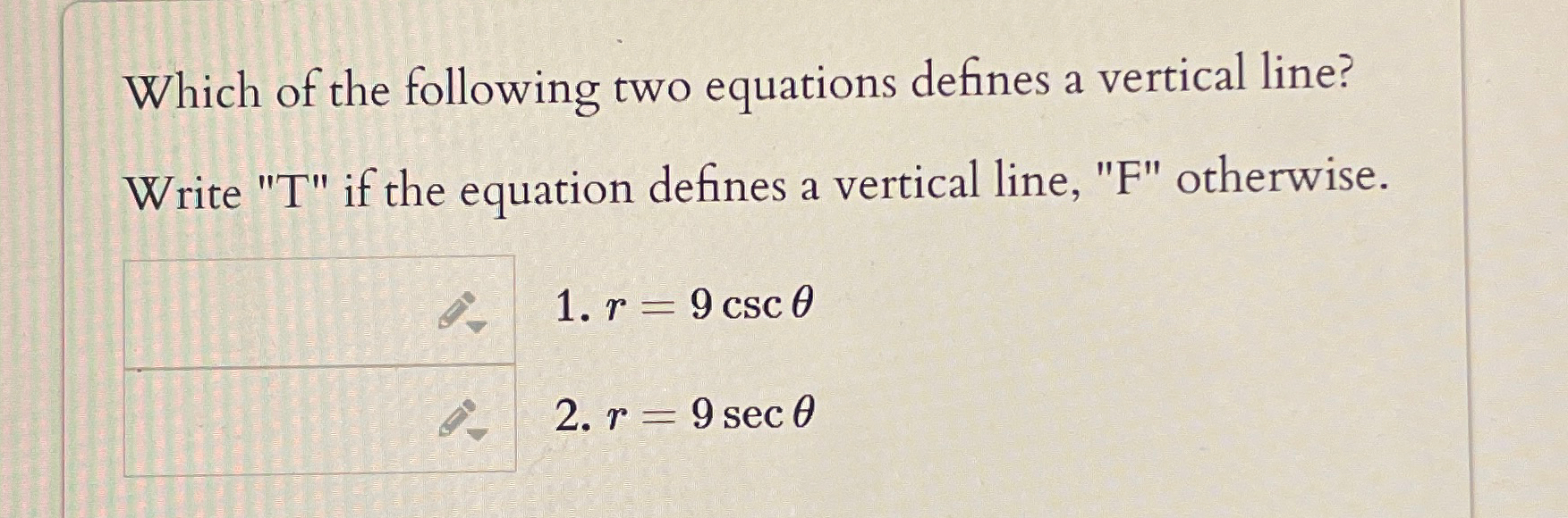 Which of the following two equations defines a