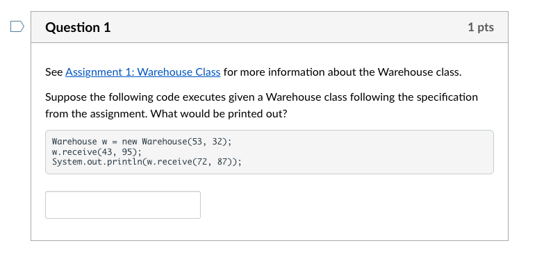 Question 1 See Assignment 1 : Warehouse Class for