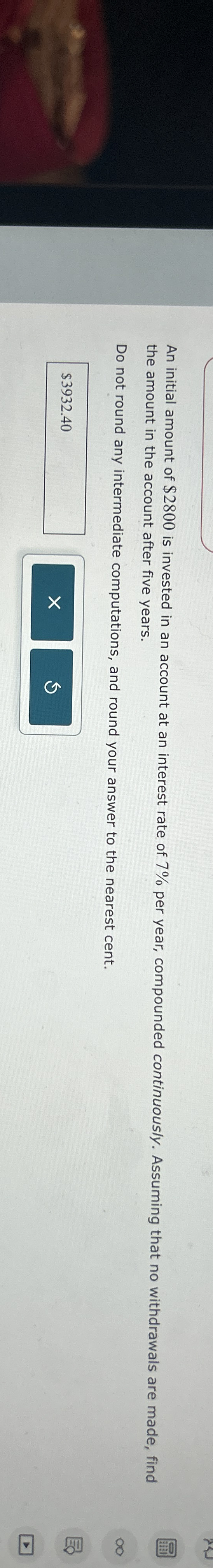 An initial amount of $ 2 8 0 0 is invested in an