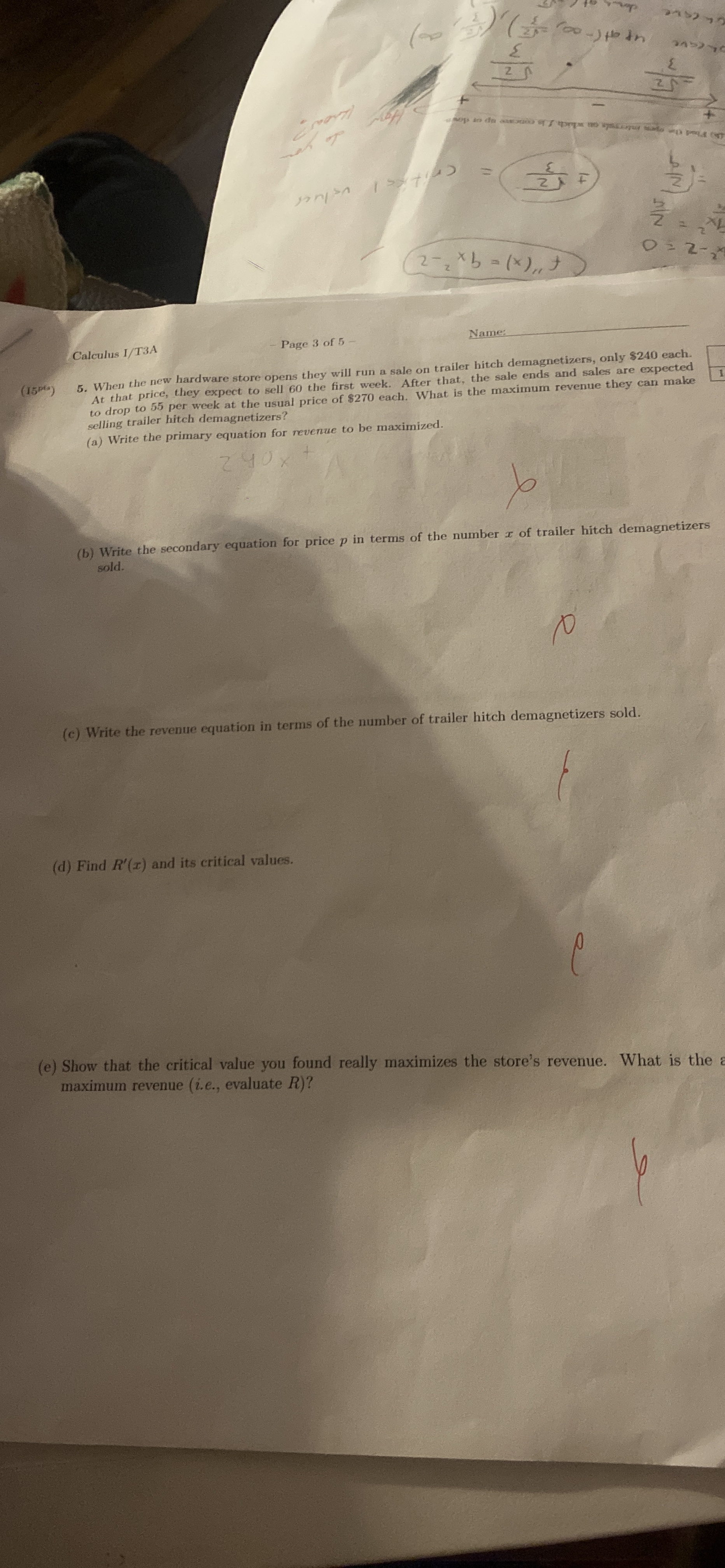Calculus I / T 3 A Page 3 of 5 Name: ( 1 5 p b )