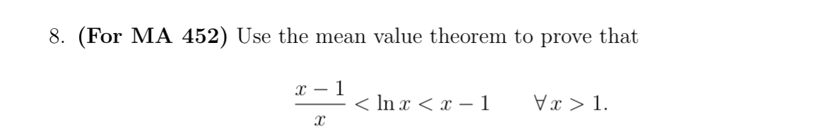 ( For MA 4 5 2 ) Use the mean value theorem to