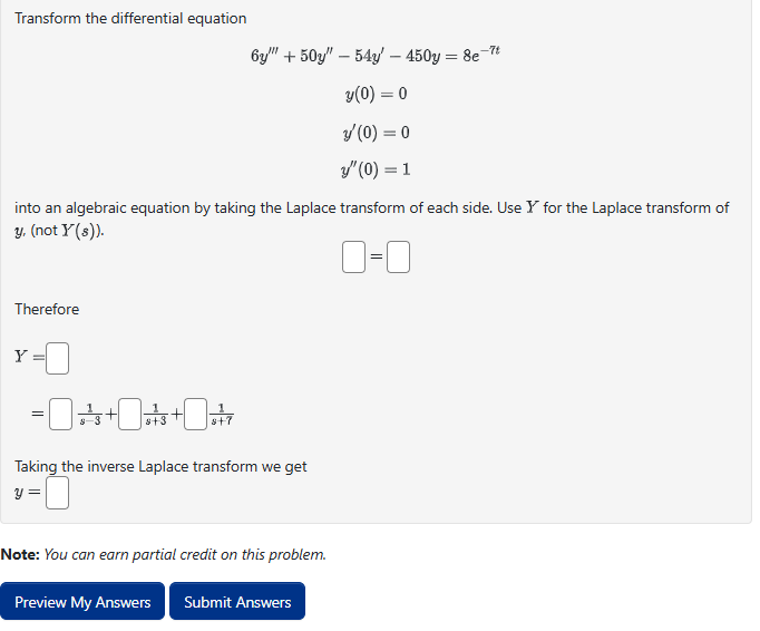 Transform the differential equation 6 y ^ ( ' ' '