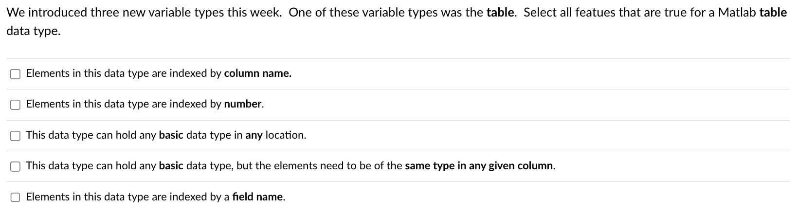 We introduced three new variable types this week.
