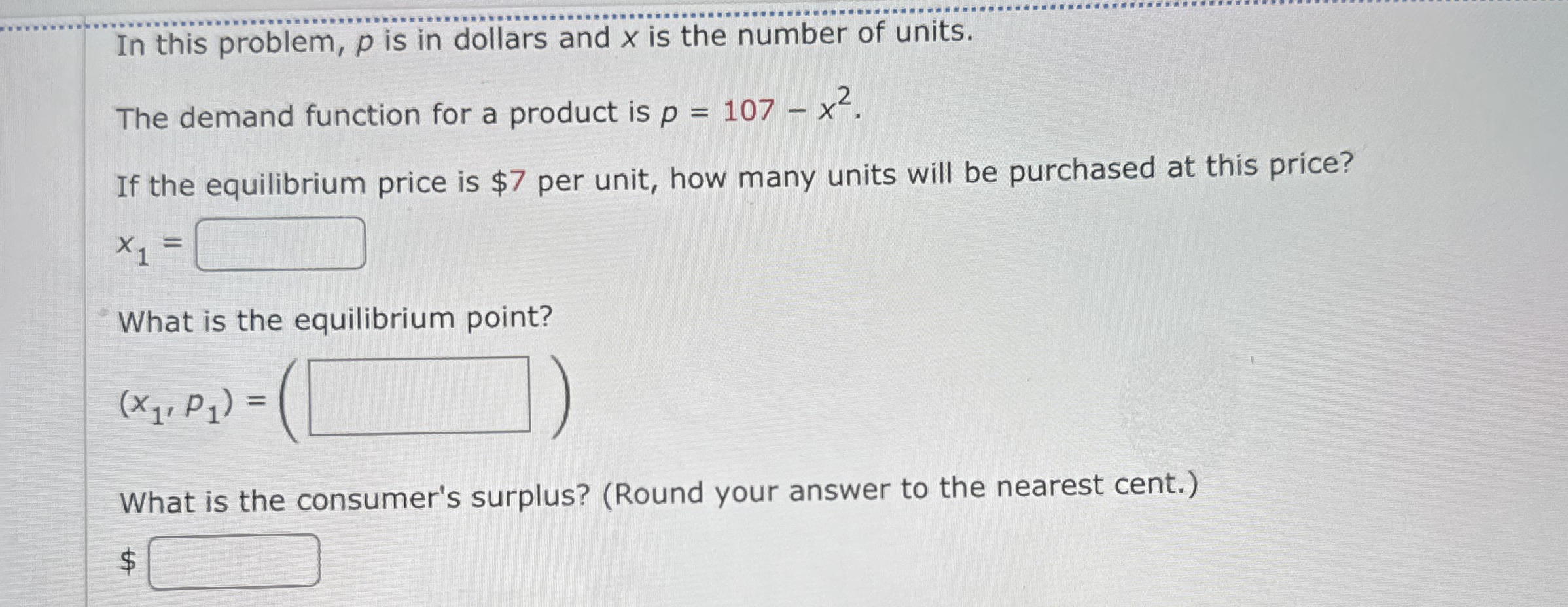 In this problem, p is in dollars and x is the