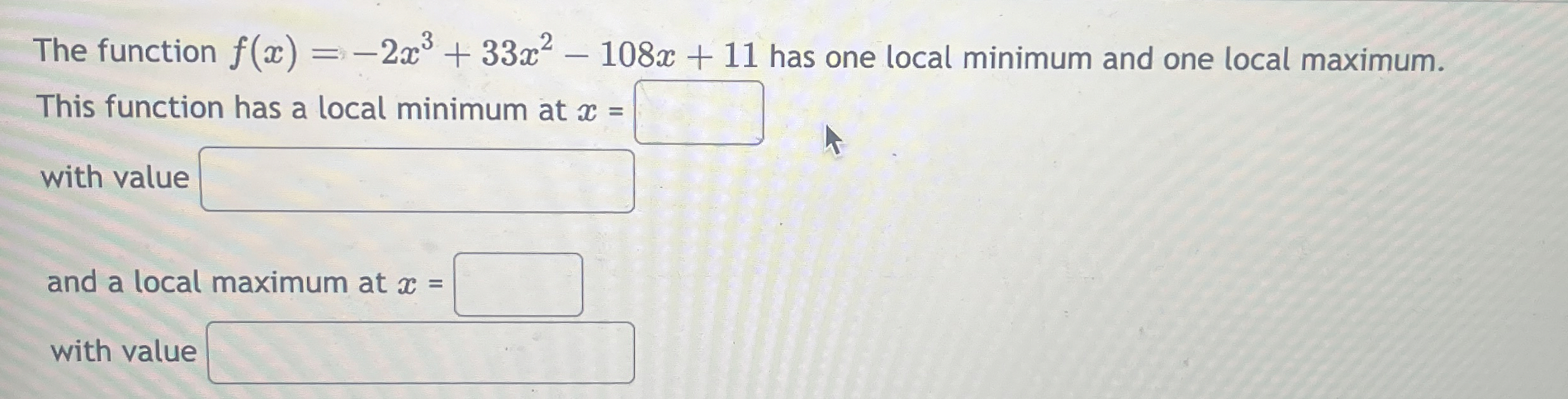 The function f ( x ) = - 2 x 3 + 3 3 x 2 - 1 0 8