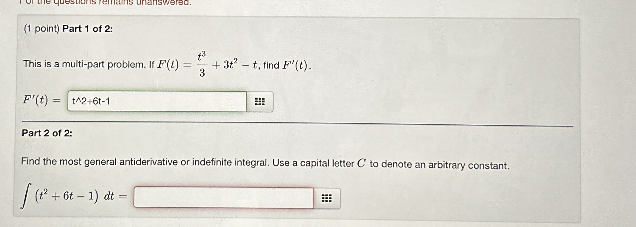( 1 point ) Part 1 of 2 : This is a multi - part