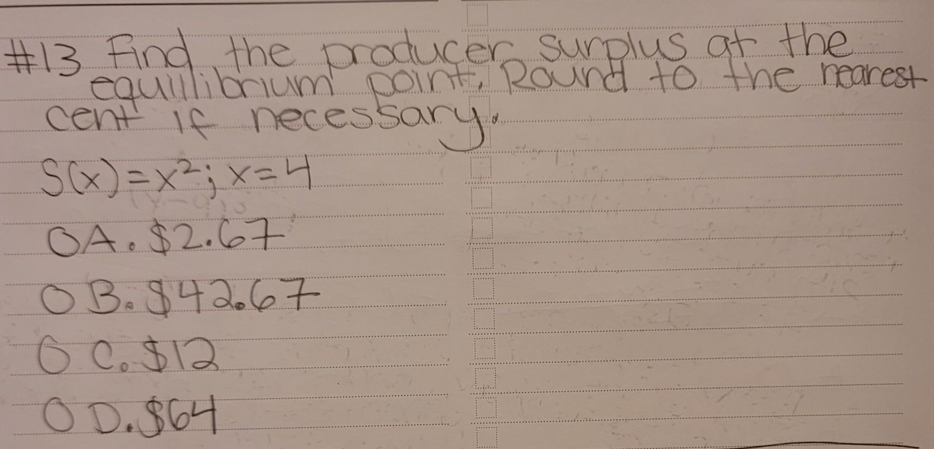 # 1 3 Find the producer surplus at the equllibum