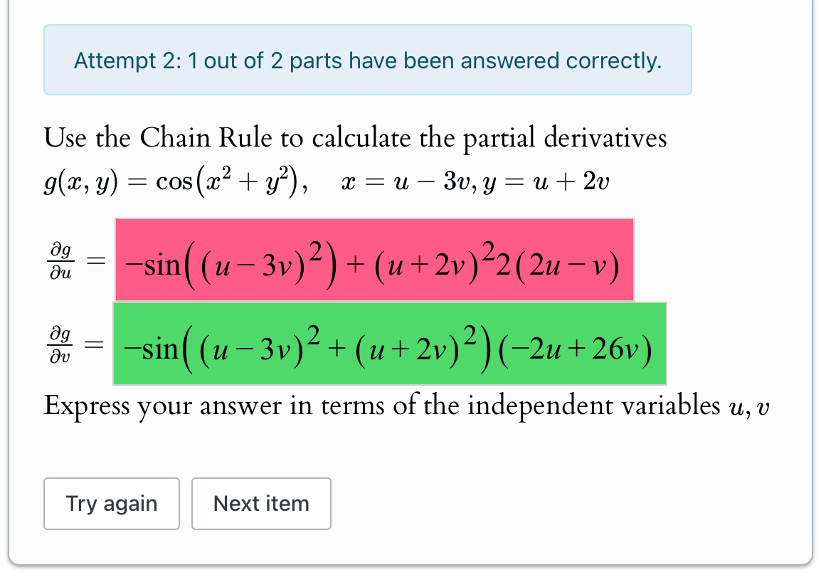 Attempt 2 : 1 out of 2 parts have been answered
