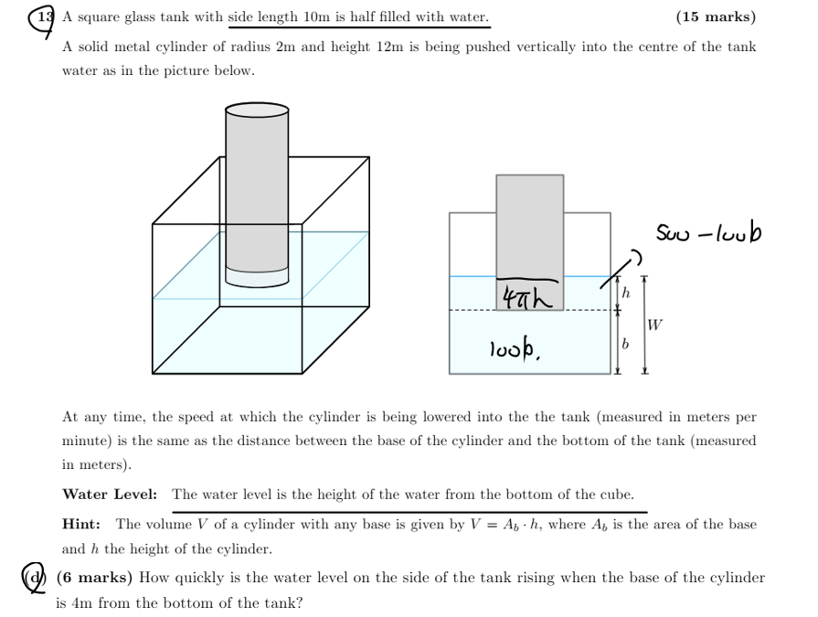 ( 1 3 ) A square glass tank with side length 1 0