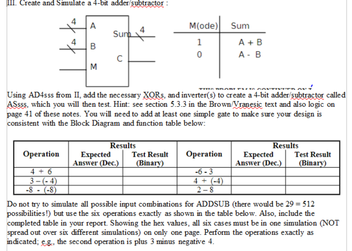 IIII. Create and Simulate a 4 - bit adder /