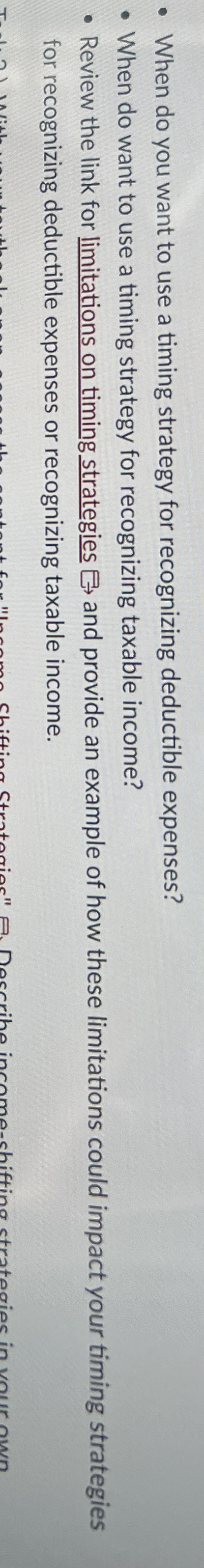 - When do you want to use a timing strategy for