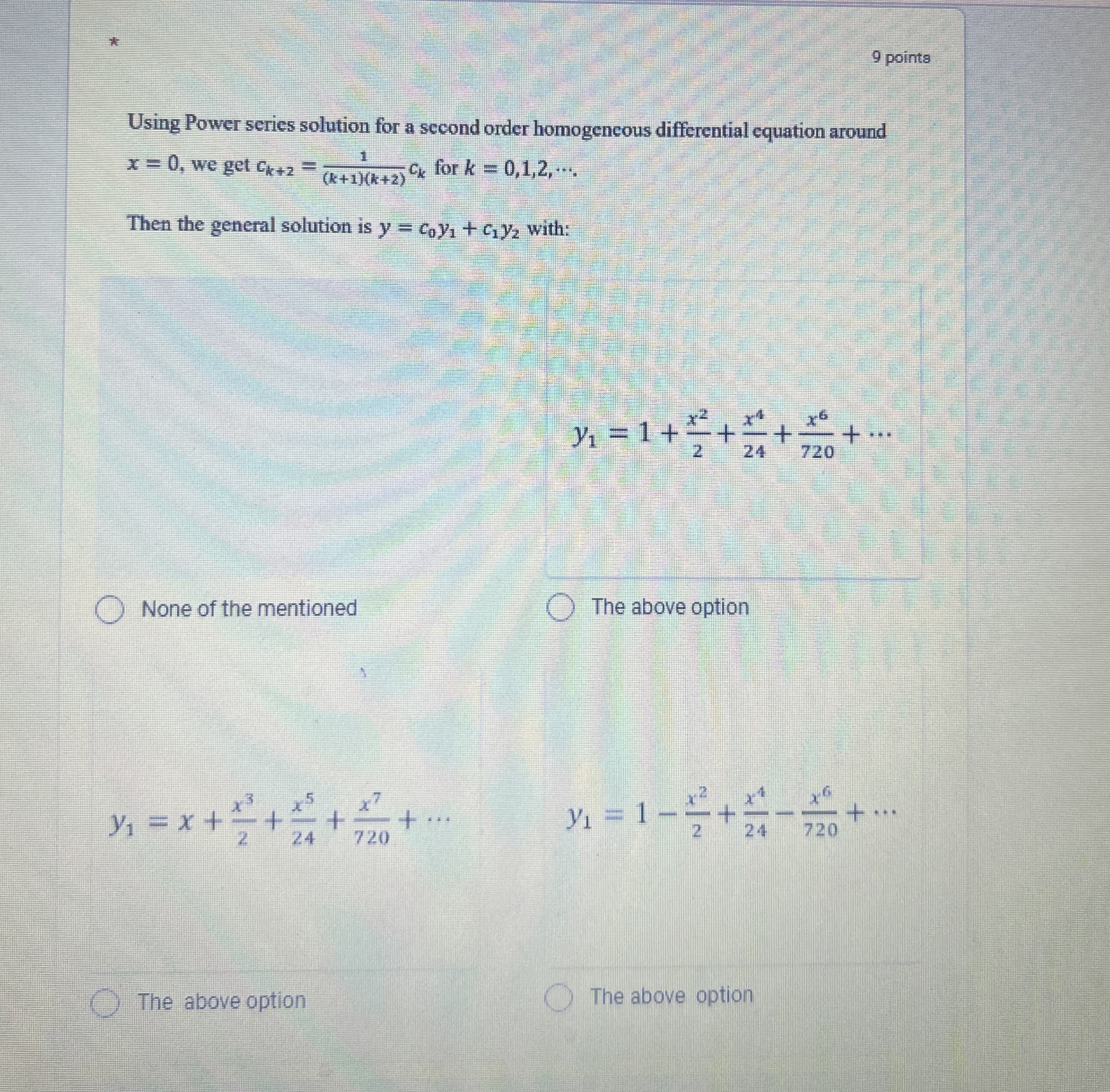 9 points Using Power series solution for a second