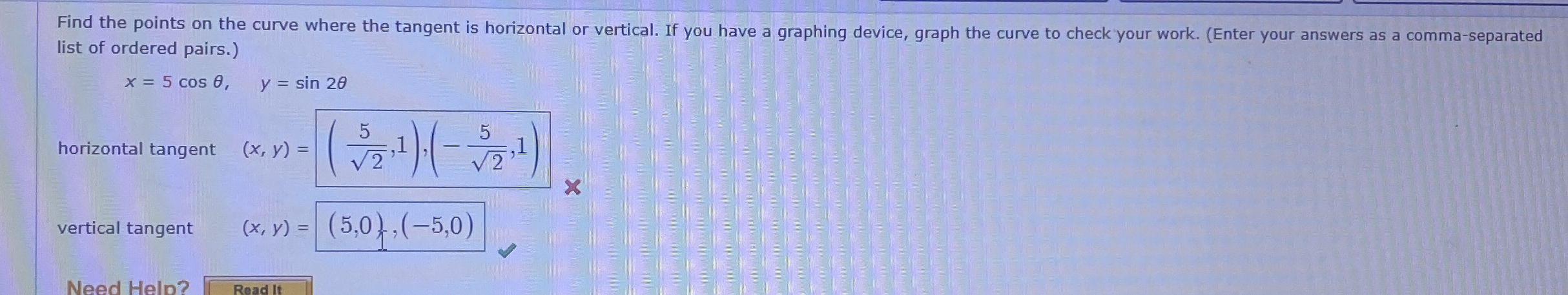 Find the points on the curve where the tangent is