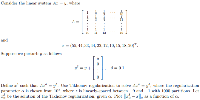 Python coding: Consider the linear system A x = y