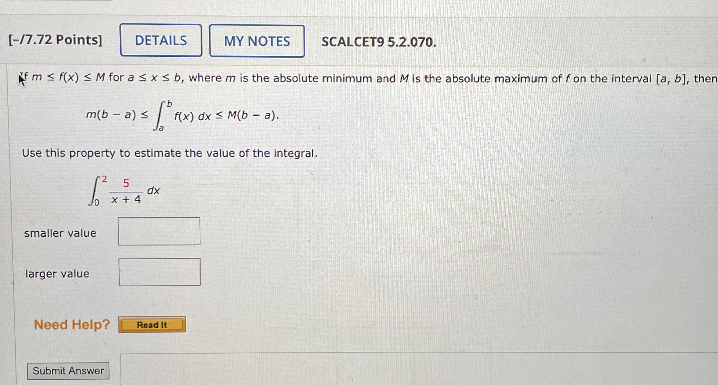 [ - / 7 . 7 2 Points ] SCALCET 9 5 . 2 . 0 7 0 .