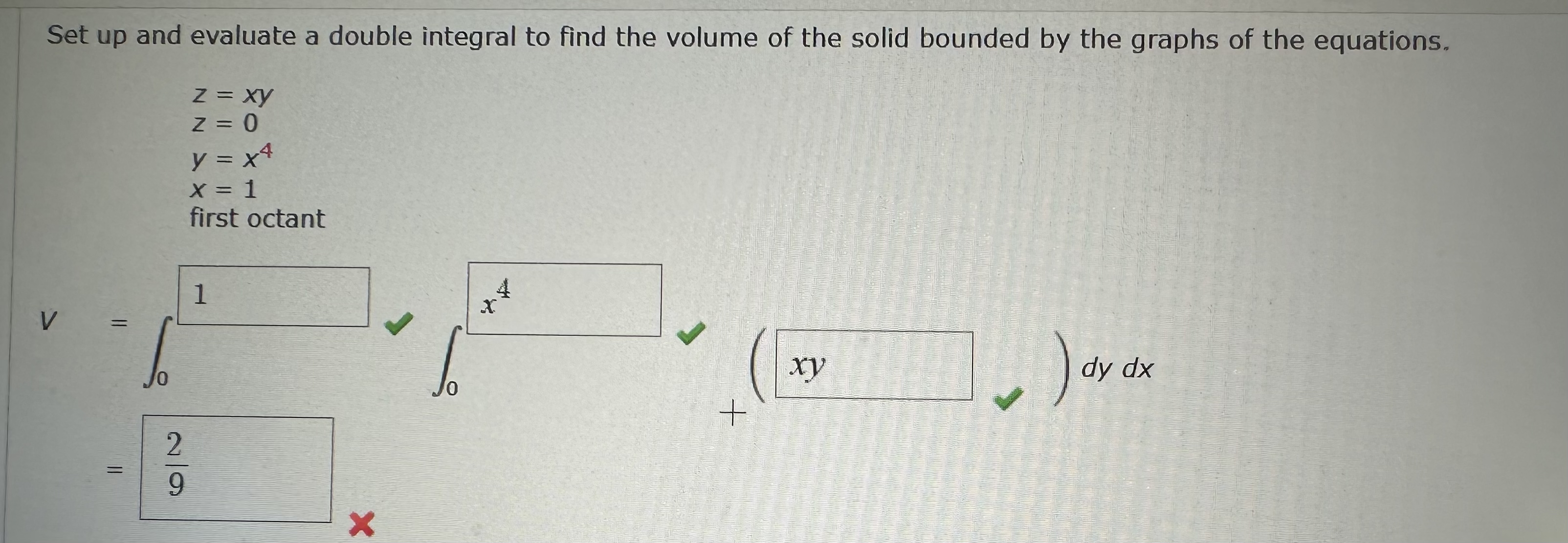 Set up and evaluate a double integral to find the