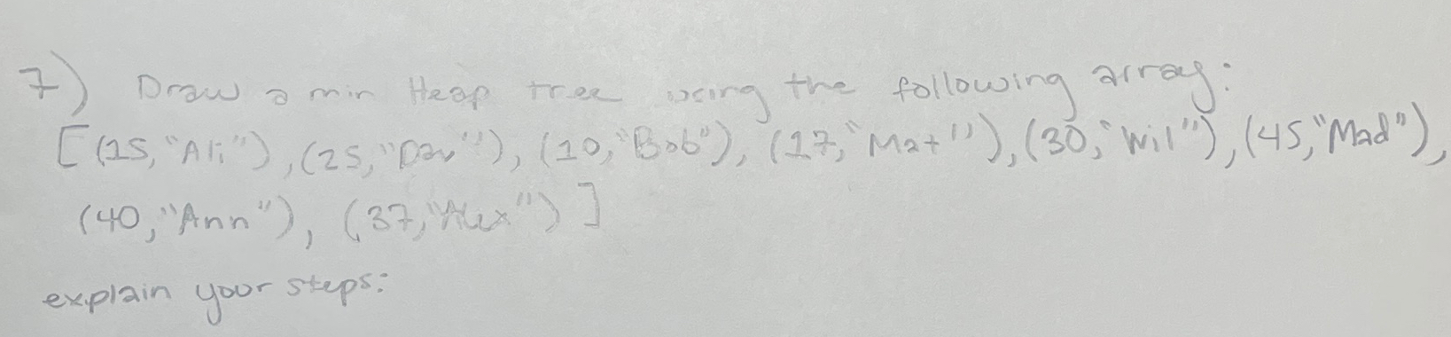 Draw a min Heap tree Using the following array: