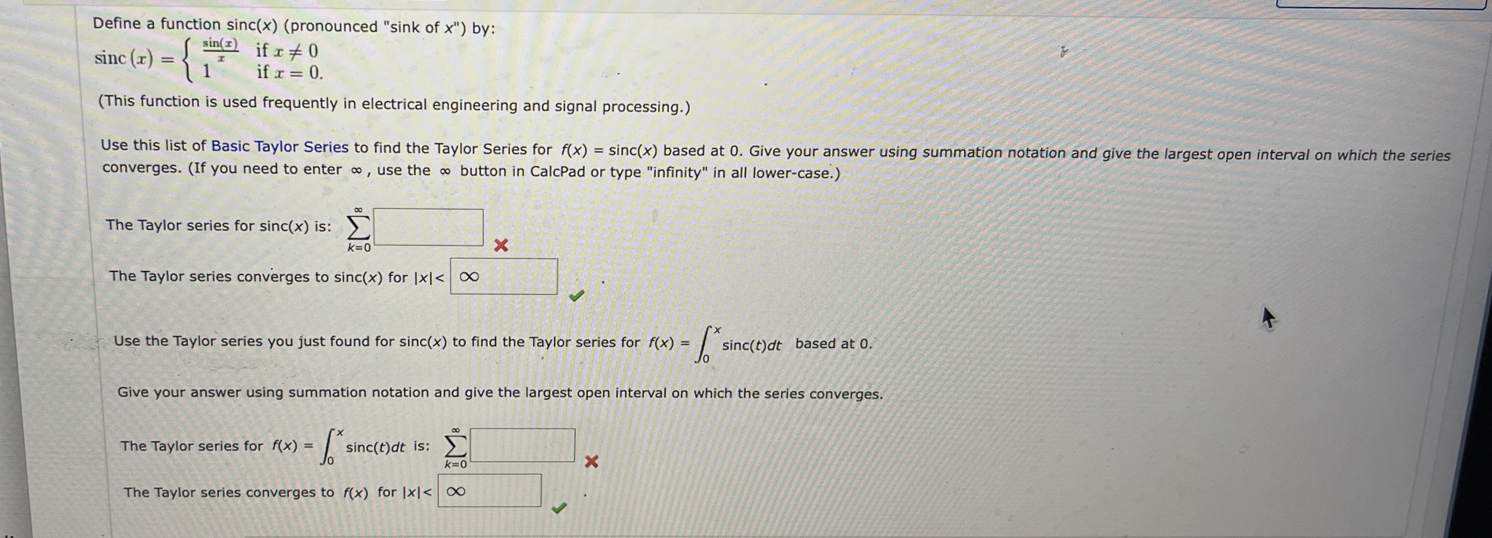 Define a function s i n c ( x ) ( pronounced