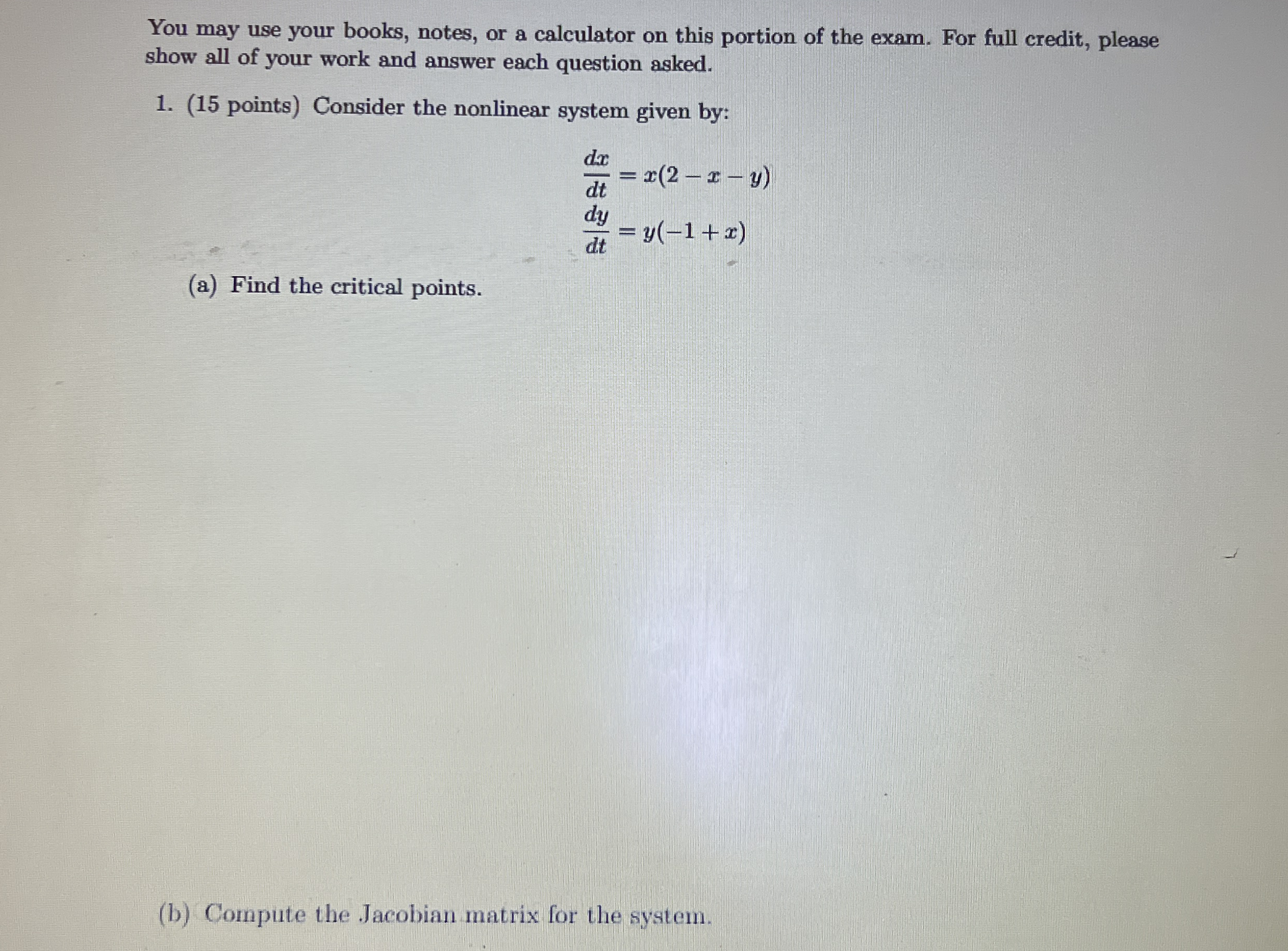 You may use your books, notes, or a calculator on