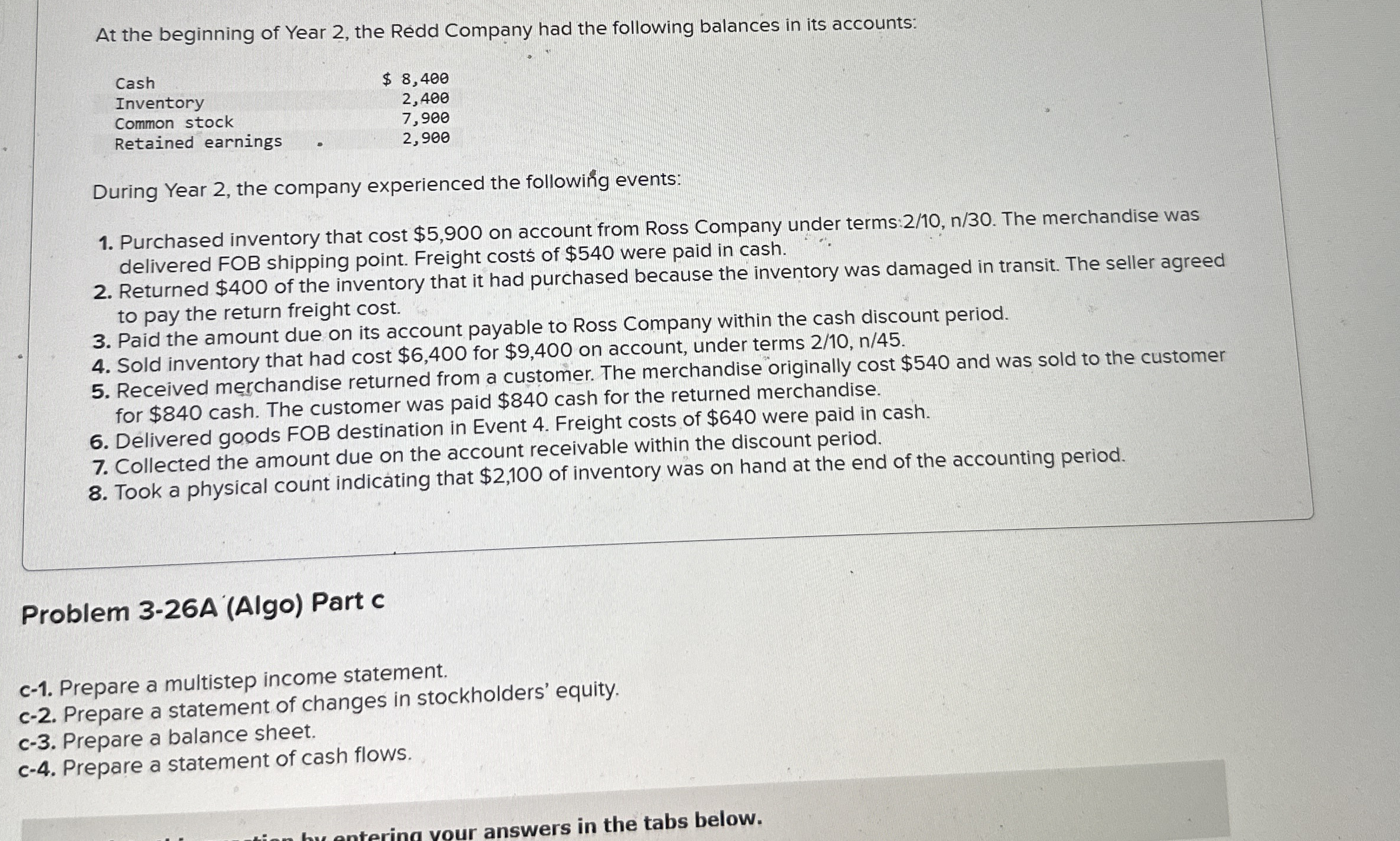At the beginning of Year 2 , the Redd Company had