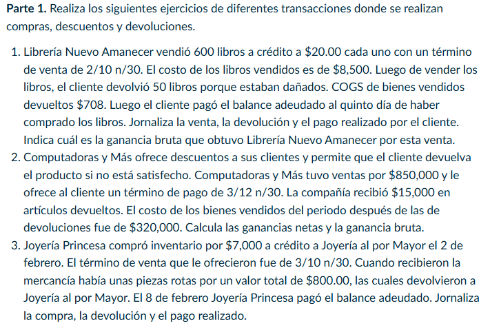 Parte 1 . Realiza los siguientes ejercicios de