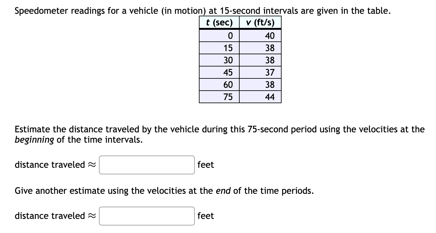 Speedometer readings for a vehicle ( in motion )