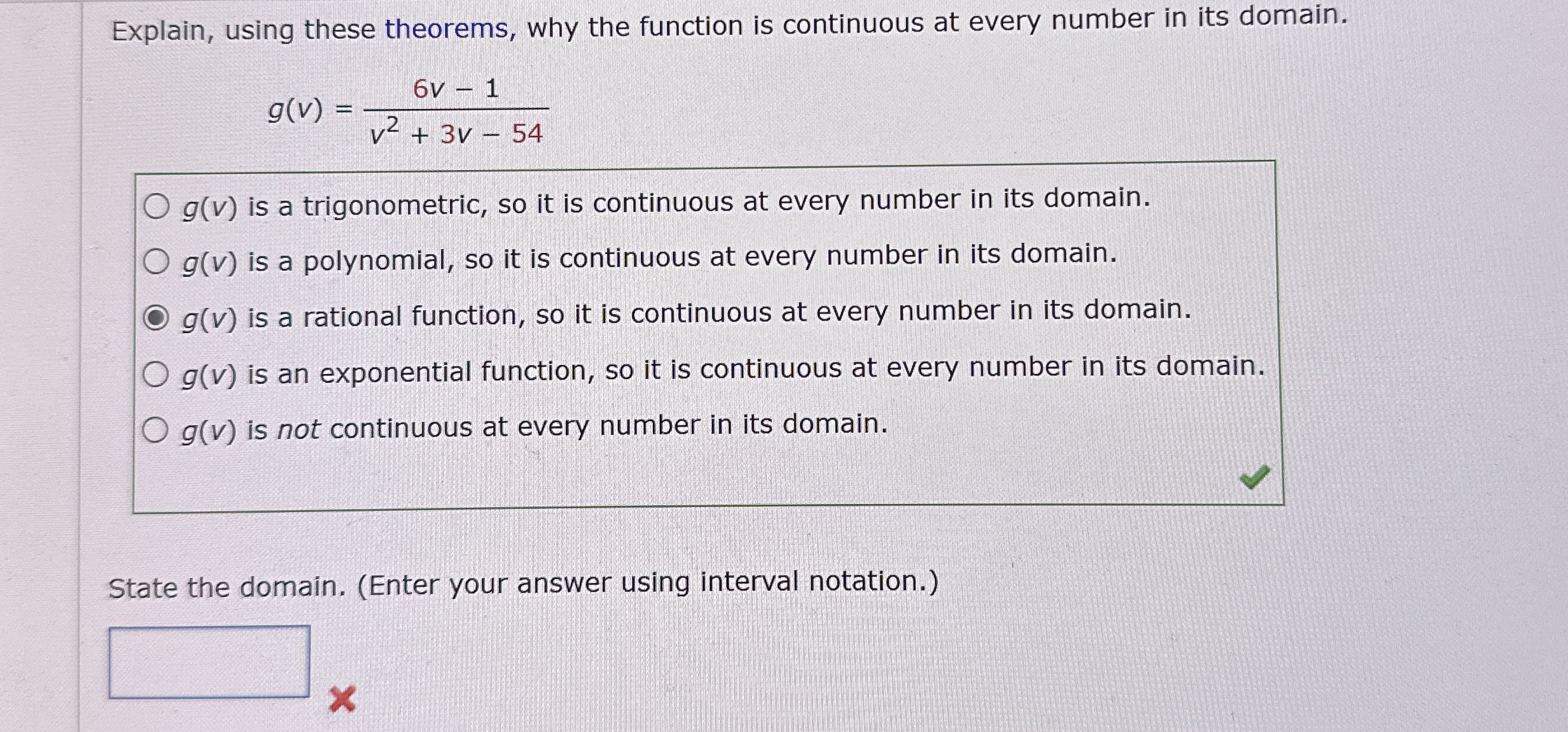 Explain why the function is discontinuous at the