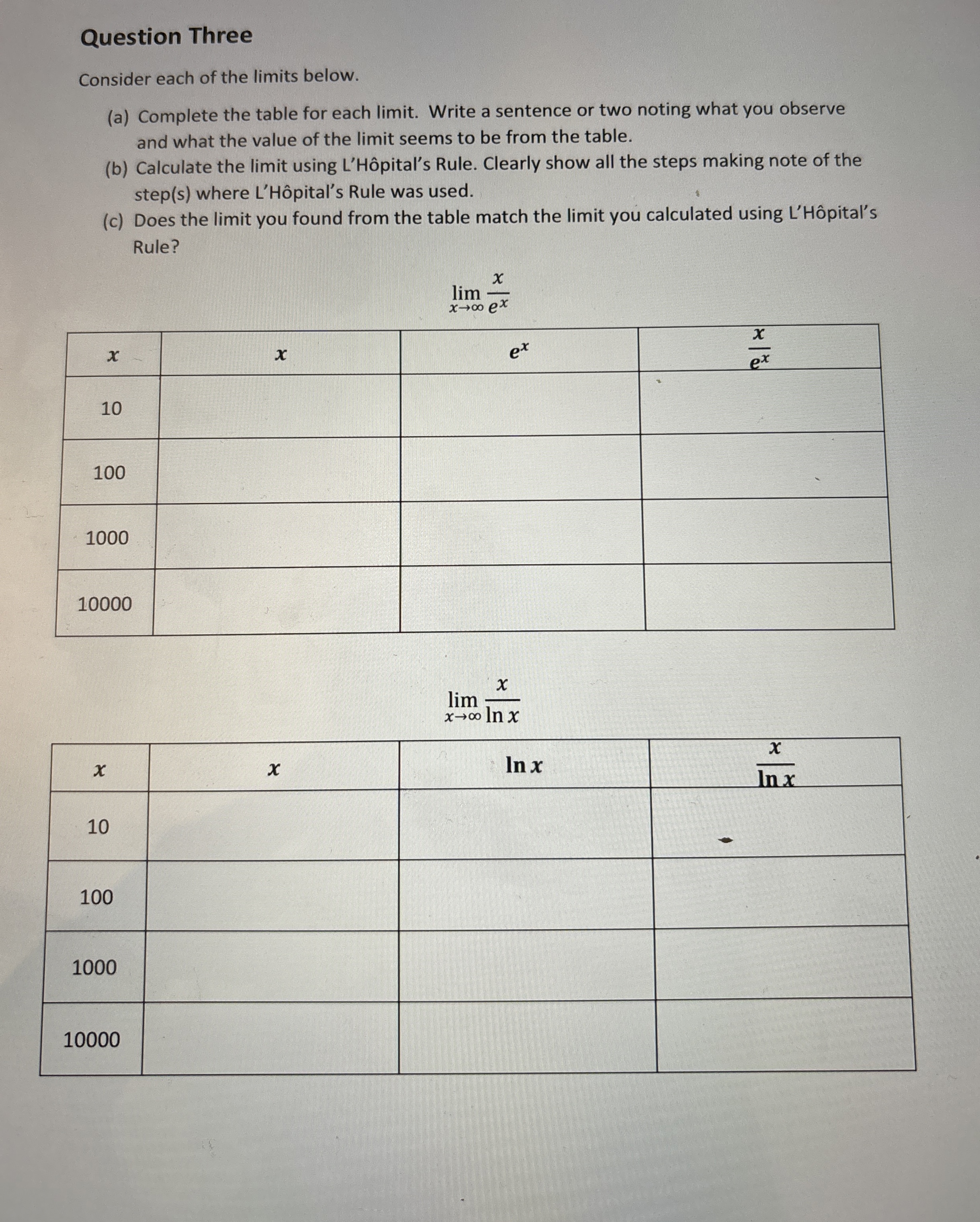 Question Three Consider each of the limits below.