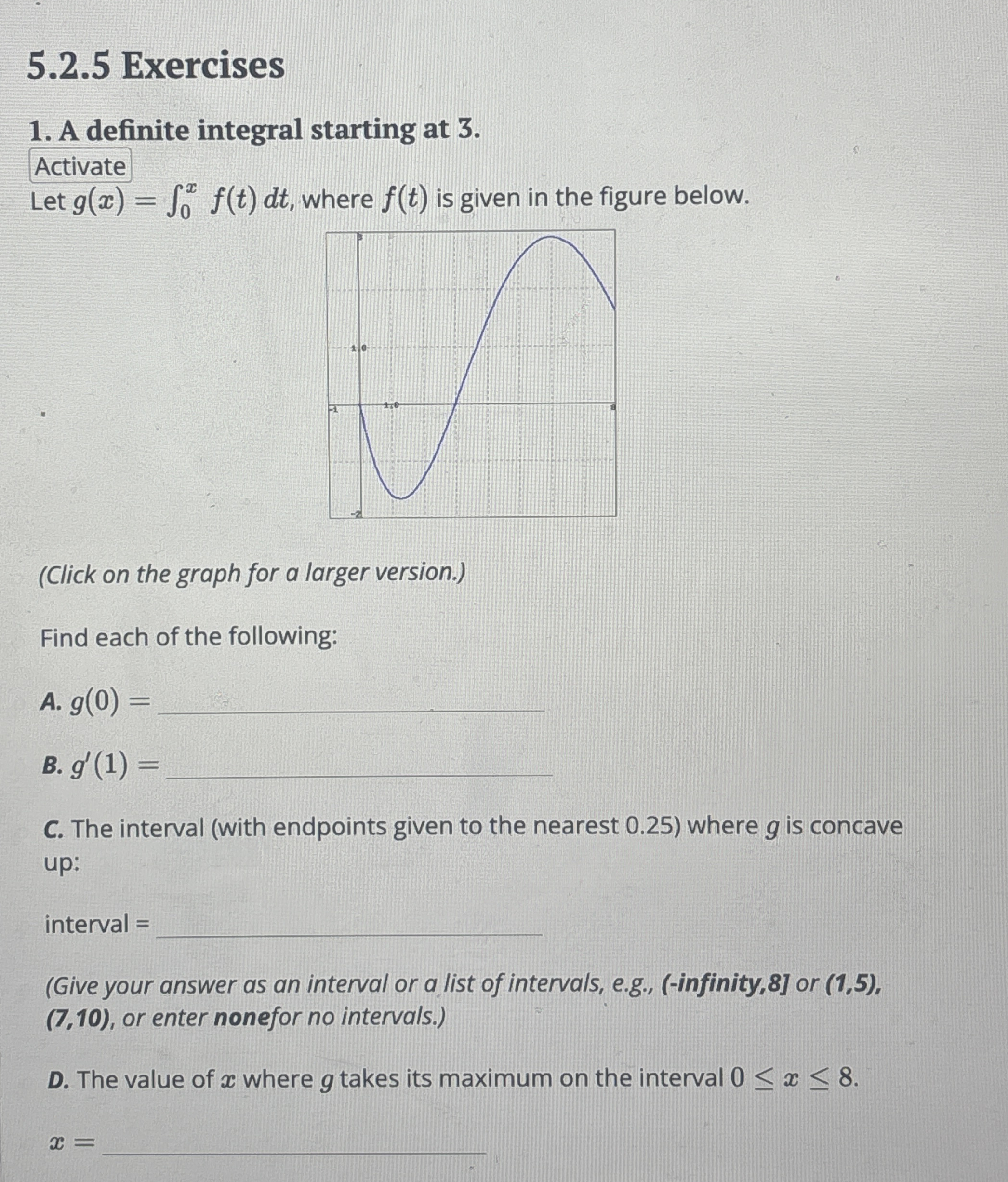 5 . 2 . 5 Exercises A definite integral starting