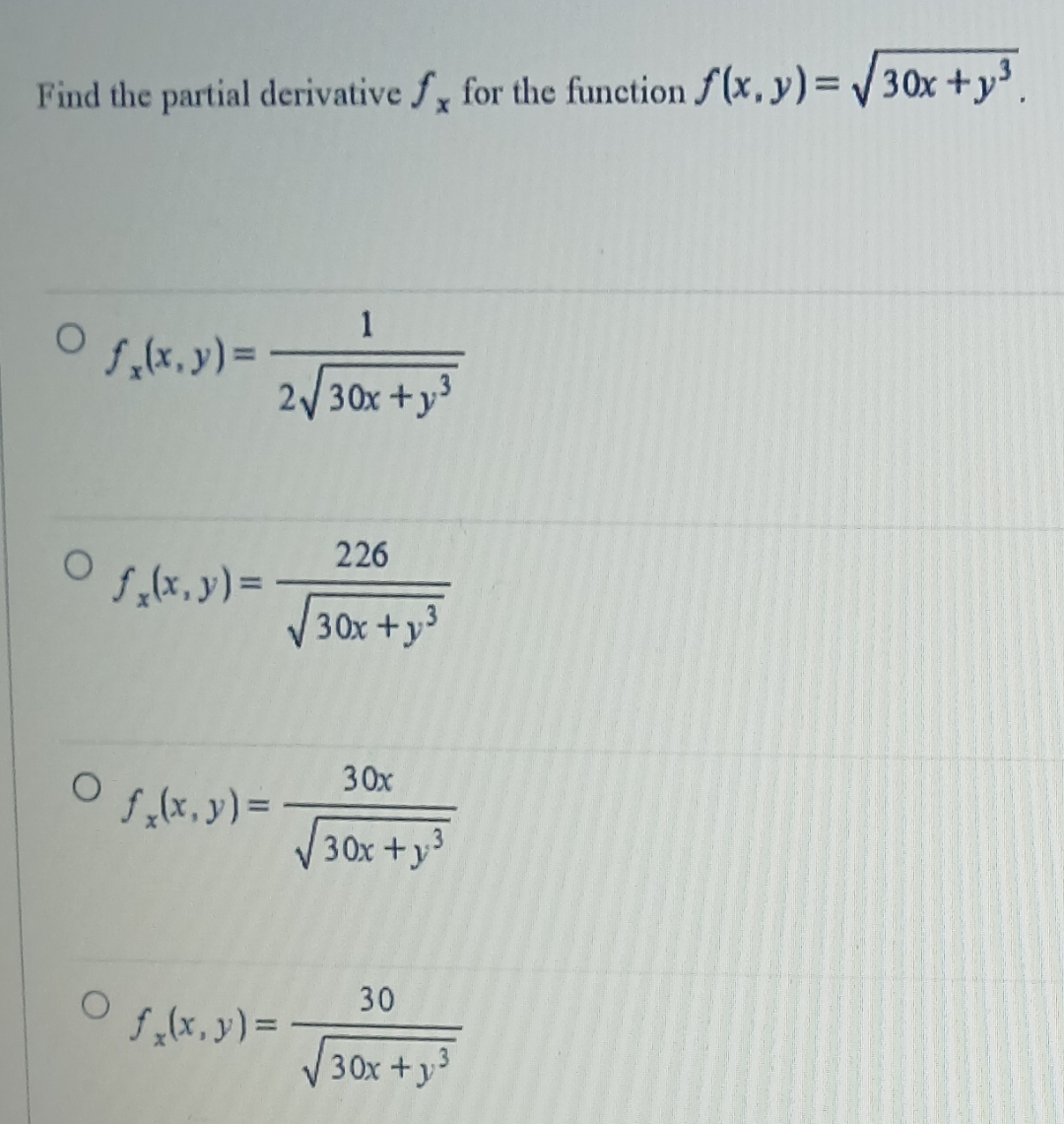 Find the partial derivative f x for the function