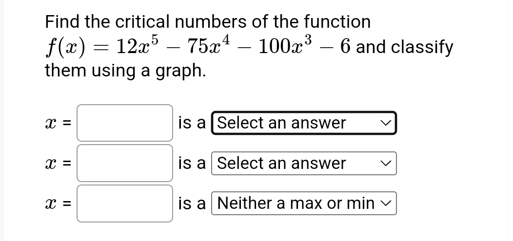 Find the critical numbers of the function f ( x )