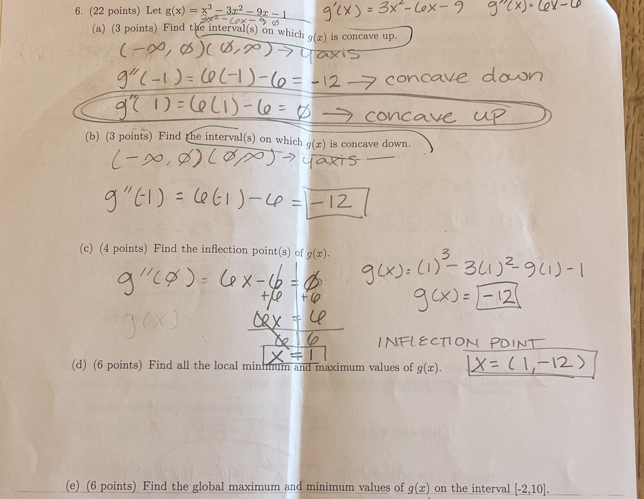 ( 2 2 points ) Let g ( x ) = x 3 - 3 x 2 - 9 x -