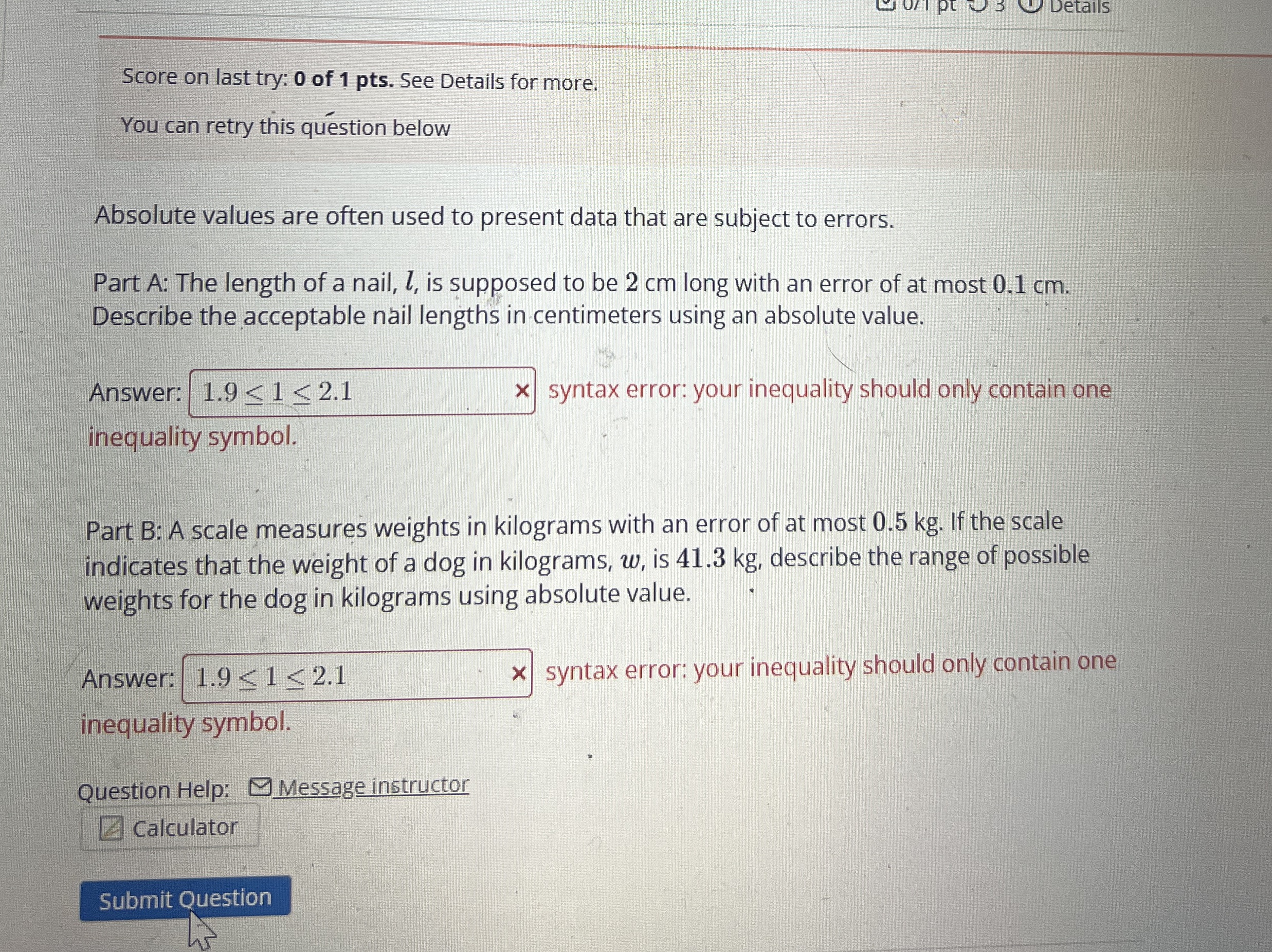 Please answer all partsScore on last try: 0 of 1