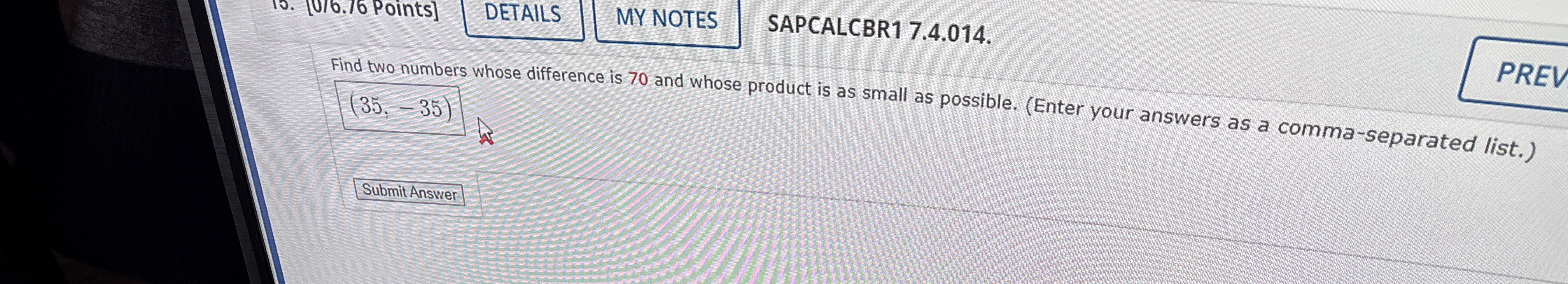 [ 0 1 6 . 1 6 Points ] DETAILS MY NOTES SAPCALCBR